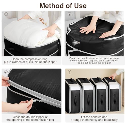 4 Pack Compression Storage Bags (110L-4 Pack / Black)