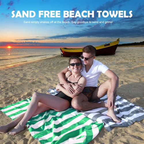 Microfiber Beach Towel Sand (L-live Green Stripes / Large(60x30"))