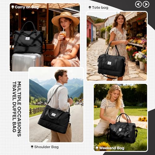 Travel Duffle Bag Expandable Overnight Foldable Carry On Bags for Women (A58-Black / XX-large)