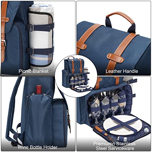 Picnic Backpack for 4 Person w (Navy-blue / 4 Person)