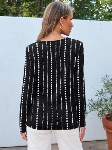 Long Sleeve Shirts for Women Casual Crewneck Tops Basic Tees (Small / Blackdotline)