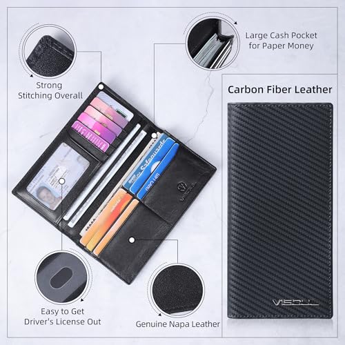 Leather Checkbook Cover Wallet for Men with RFID Blocking (Black+Black)