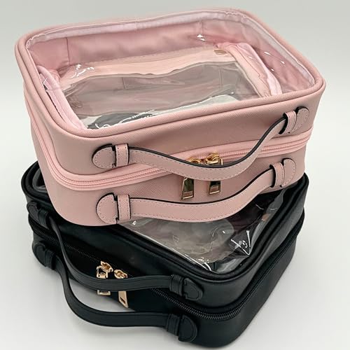 Clear Makeup Bag Toiletry Bag for Women Cosmetic Case Large Capacity Travel Make Up Bag Organizer Transparent Storage Compartment TSA Approved (PINK)