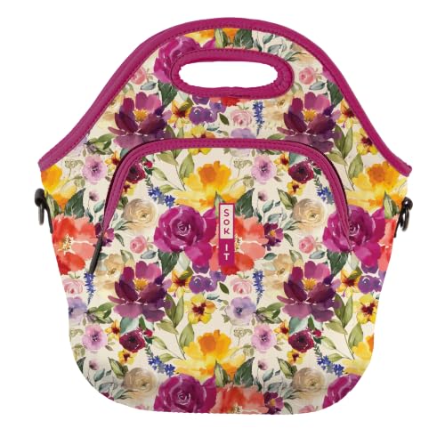 LunchTote Zippered Bag Insulated Neoprene Caddy (Blooming Bright / X-Large 6.5 Quart Lunch Tote)