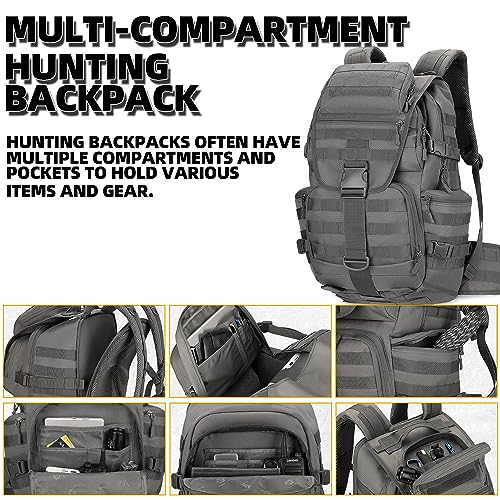 50L Military Tactical Backpack Hiking Waterproof Backpack Large Military Pack 3 Day Assault Pack Molle Bag Rucksack (Grey)