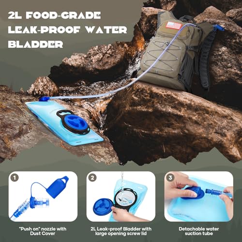 Lightweight Hydration Hiking Backpack with 2L Water Bladder (4.Khaki / 2L Bladder)