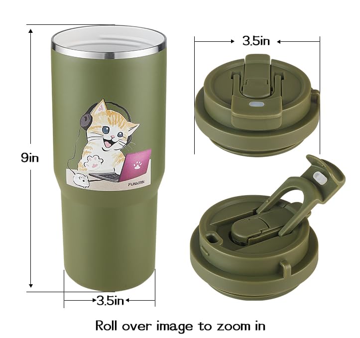 Coffee Travel Mug with Flip Lid (MusicCat_TravelMug_24oz)