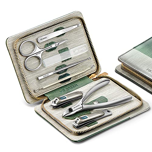 Manicure Sets Pedicure Kits Stainless Steel Nail Clipper Personal Care Tools with PU Leather Case (Green)
