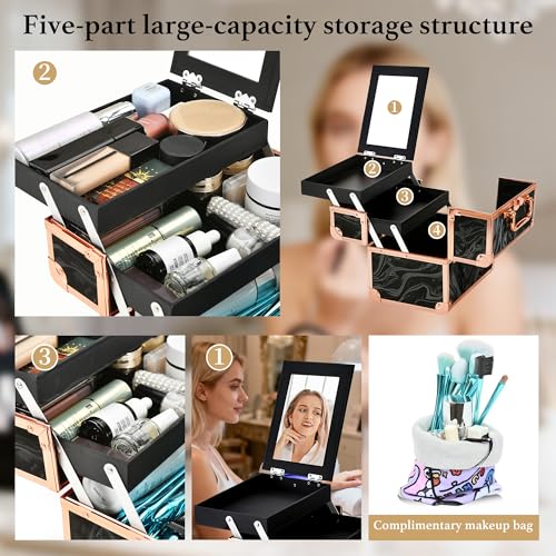 Makeup Train Case (Rose Gold Black)