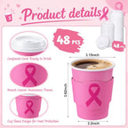 48 Sets 8 oz Breast Cancer Coffee Cups with Lids and Sleeves (Breast Cancer)