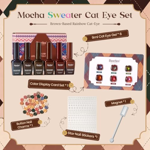 Beetles Mocha Sweater Cat Eye Gel Nail Polish Set (A - Brown Nude Gold | Mocha Sweater)