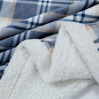 Sherpa Blanket Queen Plaid Thick Bed Blanket (Blue White Check / 80"*90")