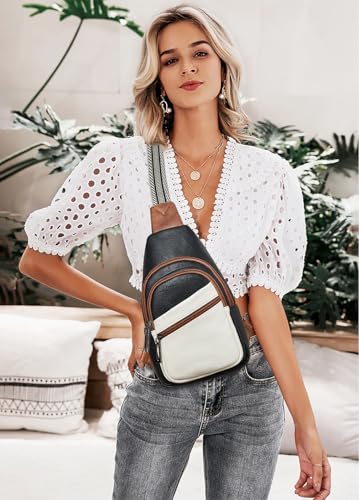 Sling Bag Crossbody Bags for Women Small Cross Body Bag Fanny Packs Chest Sling Purse for Daily Travel Leisure Sport (4-1 White Black With Brown)