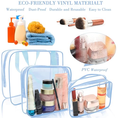 Clear Makeup Bags (Haze Blue-6PCS (Large+Medium+Small))