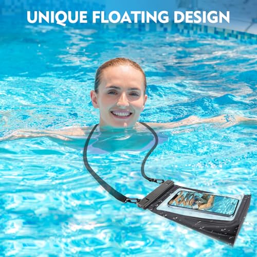 Large Floating Waterproof Phone Pouch [with Sealing Strip] Black (Black / Large (Up to 8.5"))