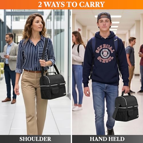 Insulated Lunch Bag Women Men (Black)