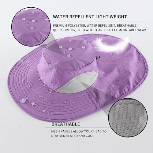Outdoor UPF50+ Sun Hat Wide Brim Mesh Fishing Hat with Neck Flap (Large-X-Large / Purple)