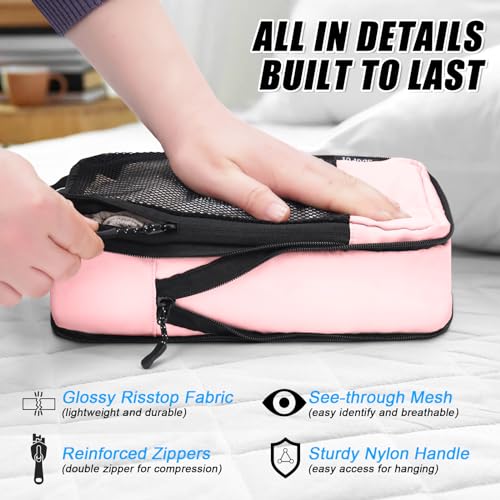 4 PCS Set Compression Packing Cubes for Travel (4 Set / Pink)
