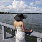 Women Wide Brim Bow Straw Hat Floppy Foldable Beach Sun Hat Roll up Cap UPF 50+ (Aca Black 5.9)