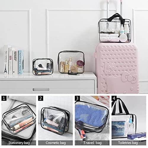 6Pcs Crystal Clear PVC Travel Toiletry Bag Kit for Women Men (6pcs Black / 1 Large, 2 Medium, 3 Small)