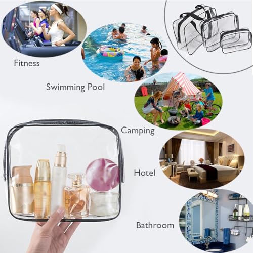 6 Packs Clear Makeup Bags (Black-6PCS (Large+Medium+Small))