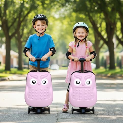 Detachable Scooter Suitcase for Kids & Teens (Pink Owl / 22-inch)