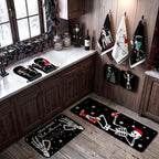 10 Pcs Christmas Skeleton Kitchen Decor and Accessories Set Kitchen Towels Pot Holders Oven Mitts Rugs and Tape for Baking Cooking BBQ Festive Housewarming Gifts (Black,white / Halloween Skeleton)