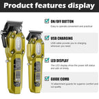 600&900 Cordless Barber Clipper Trimmer Set with LED Display (Gold)