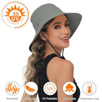 Sun Hats for Women Bucket Hat UV Protection Fishing Hat Wide Brim Safari Hats 2 in 1 Zip (1pack-dark Grey)