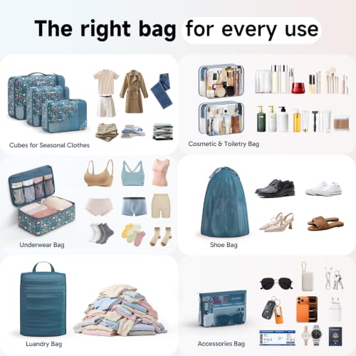 Packing Cubes for Travel (10 Dark Blue Floral)
