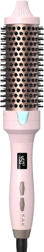 K&K 1 1/2 Inch Ceramic Tourmaline Ionic Heated Round Brush Curling Brush Creates Blowout Look -Creates Root Volume & Loose Curls Volume Curls Dual Voltage Hair Styling Tool (Pink, 1.5 Inch)