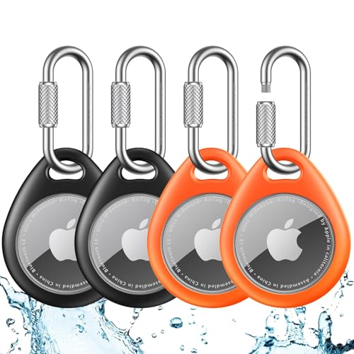 for AirTag Holder Case with Professional Carabiner (Black + Orange)