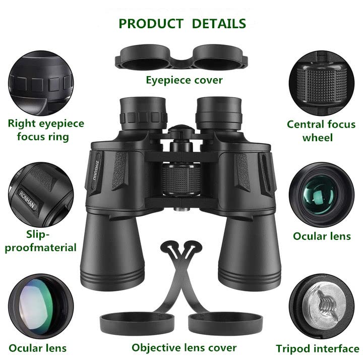 Binoculars for Adults 20x50 High Power Low Light Waterproof HD Compact Binoculars (20x50 Black-2)