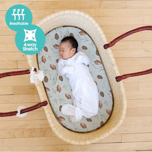 Stretch Fitted Bassinet Sheet Set BROLEX 2 Pack Cradle Sheets for Bassinet Pad (Bunny Nuts / 32x16 Inch)