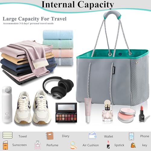 Neoprene Multipurpose Beach Bag Tote Bag (Grey and Green / Large)