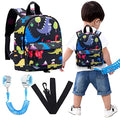 Toddler Backpack Leash with Anti Lost Wrist Link (Black/Dino, Blue Link)