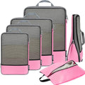 4 Set/6 Set/8 Set Compression Packing Cubes Travel Accessories Expandable Packing Organizers (Half Mesh, 6-Pink) (6-Pink / Half Mesh)