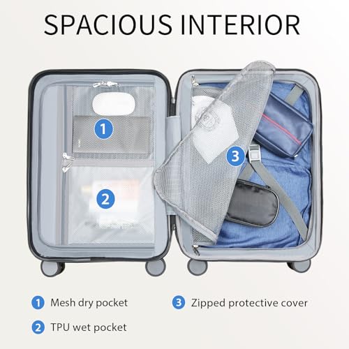 Hardside Expandable Carry On Luggage with Spinner Wheels & Built (Champagne)