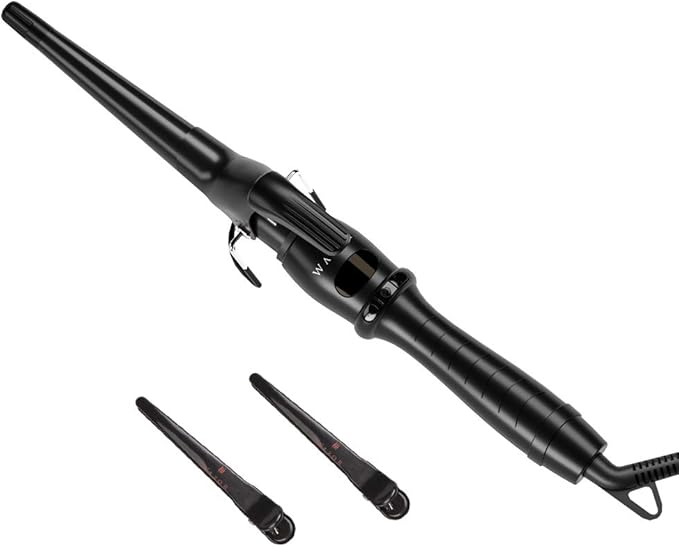 Professional Curling Iron Tapered Curling Wand 1-1/2" Ceramic Hair Curler, Fast Heat-up Multiple Temp Settings Curling Wand with LED Display Auto Shut Off and 2 Hair Clips