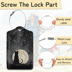 3 Pack Black Cat Luggage Tags for Suitcases (Black Cat Moon Night)