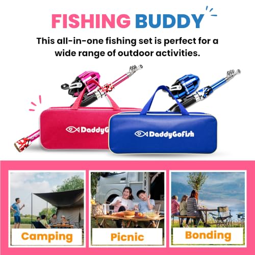 Kids Fishing Pole For Boys (2 Pack- Blue + Pink (Complete Set) / 4ft)