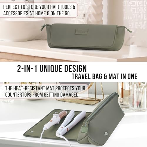 Hair Tools Travel Bag and Heat Resistant Mat 17" (Olive)