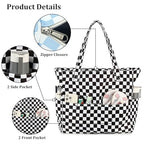 Large Beach Bag for Women (Black White Grid)