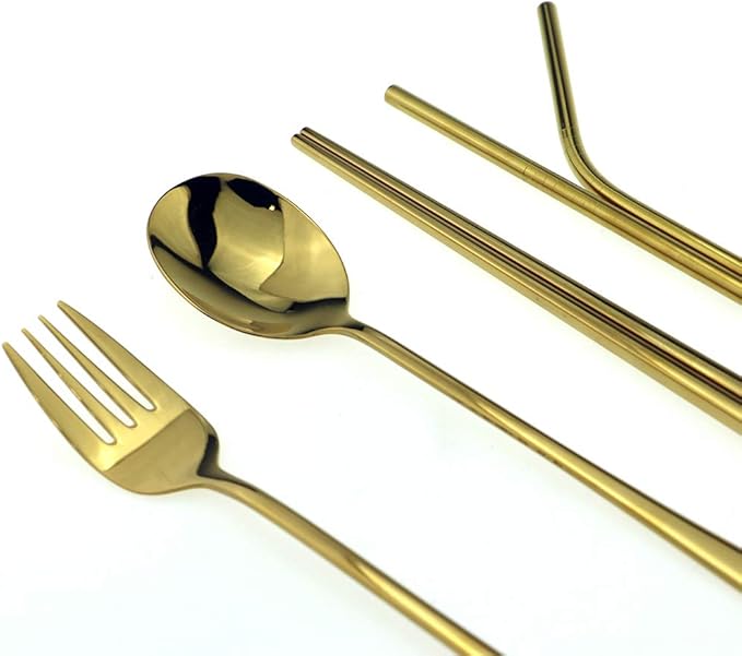 7 Pcs Portable Flatware Set, 304 Stainless Steel Cutlery Set Travel Utensils - Image 3
