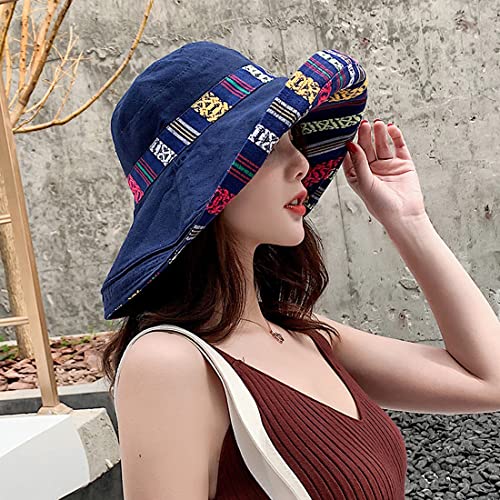 Women Summer Wide Brim Sun Hat Bucket Fishing Hats UV Protection (Medium / Qf001-navy)