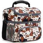Double Layer Cooler Insulated Lunch Bag Adult Lunch Box Large Tote Bag for Men (Cow)