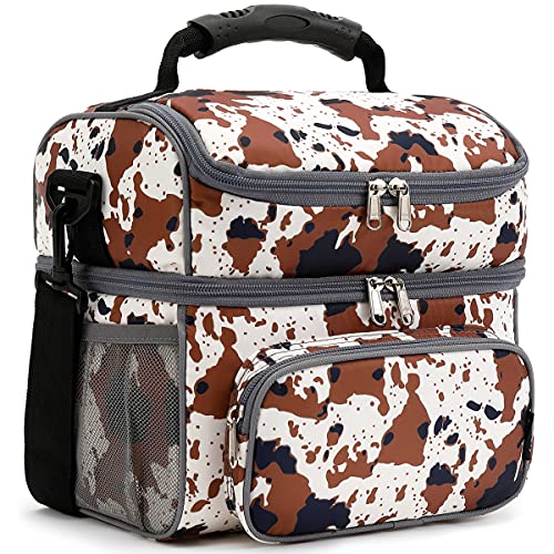 Double Layer Cooler Insulated Lunch Bag Adult Lunch Box Large Tote Bag for Men (Cow)