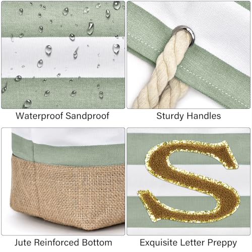 Beach Bag Initial Beach Tote with Makeup Bag for Travel (Light Green / S)