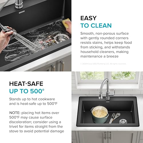 Black 33 in Single Bowl Drop In Granite Kitchen Sink KGD (Single Bowl Drop In Sink / Black)