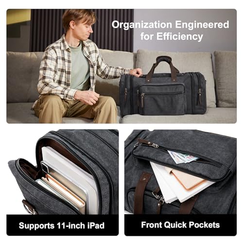 Large Canvas Duffle Bag for Travel (Dark Grey / 70L)